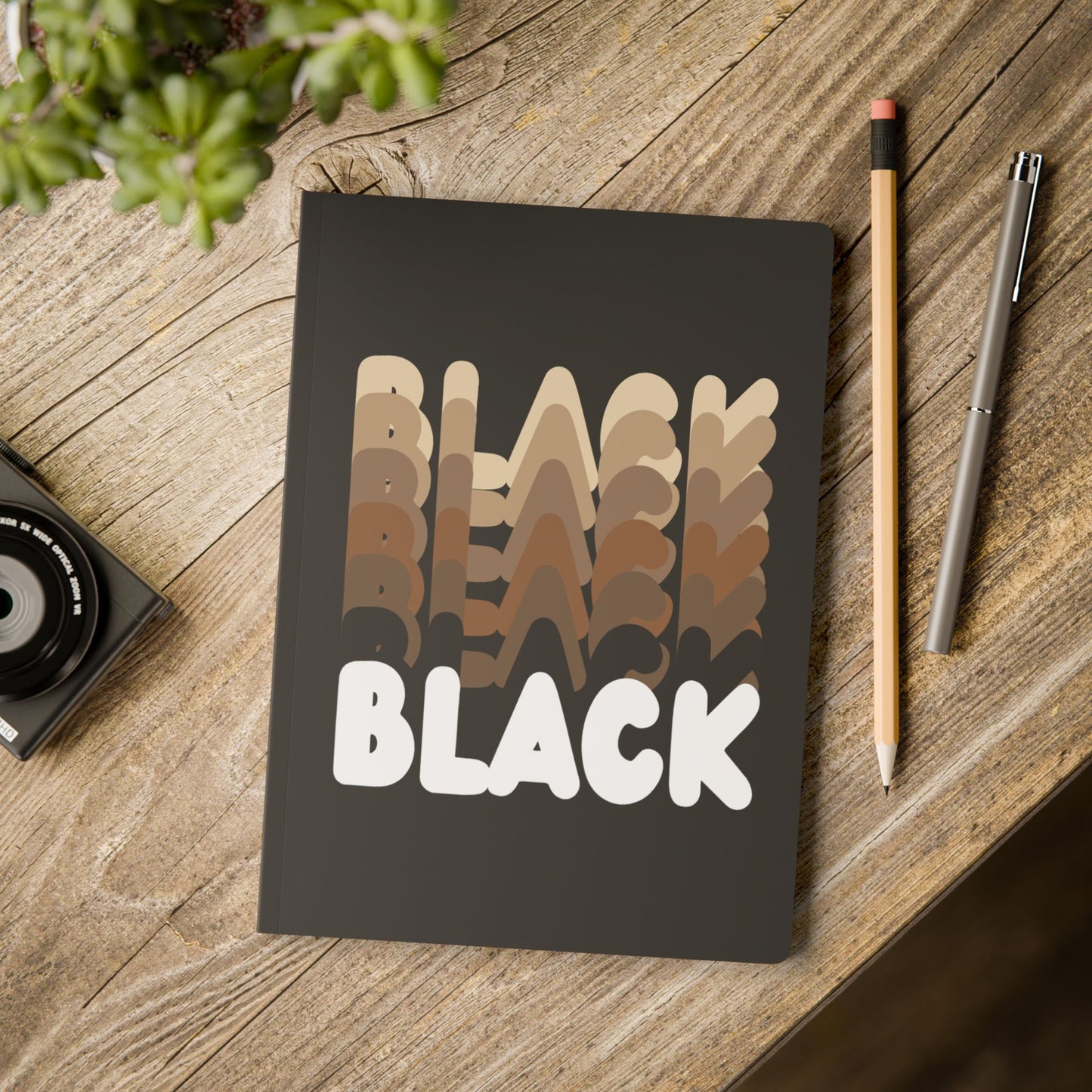 Shades in Black Soft Cover Journal on a table - The APWT Gift Shop