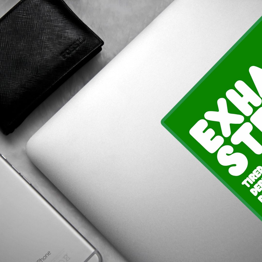 Exhausted in Green and White Vinyl Sticker