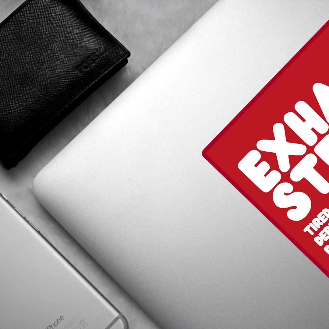 Exhausted in Red and White Vinyl Sticker
