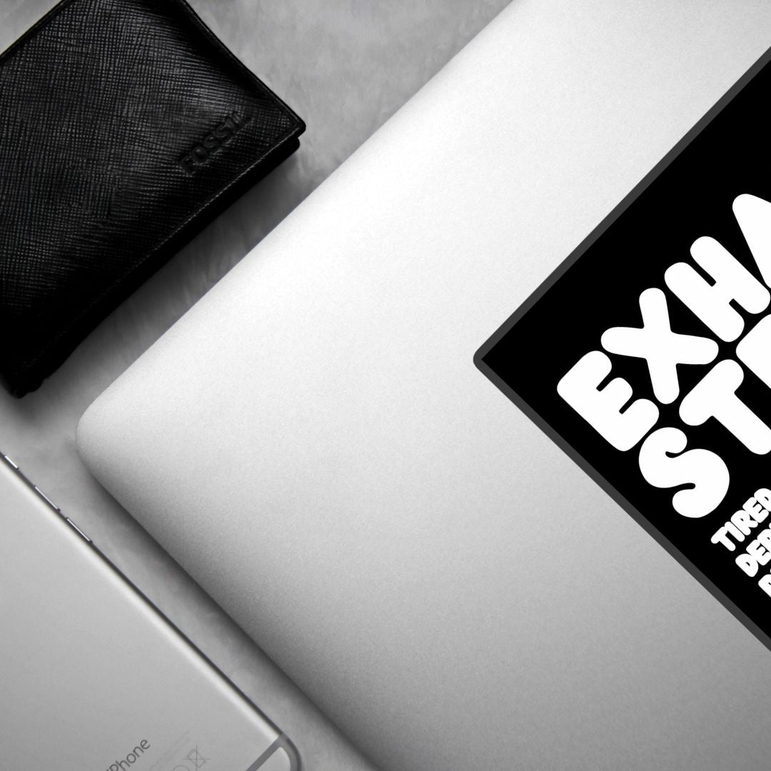Exhausted in Black and White Vinyl Sticker