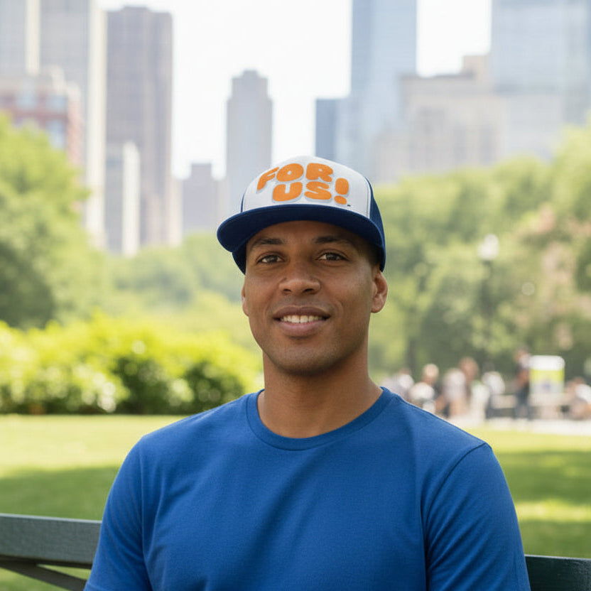 For Us in Blue and Orange Trucker Hat