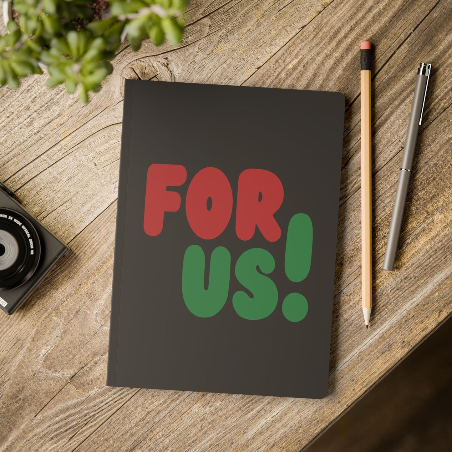 The For Us in Black Soft Cover Journal on a table - The APWT Gift Shop