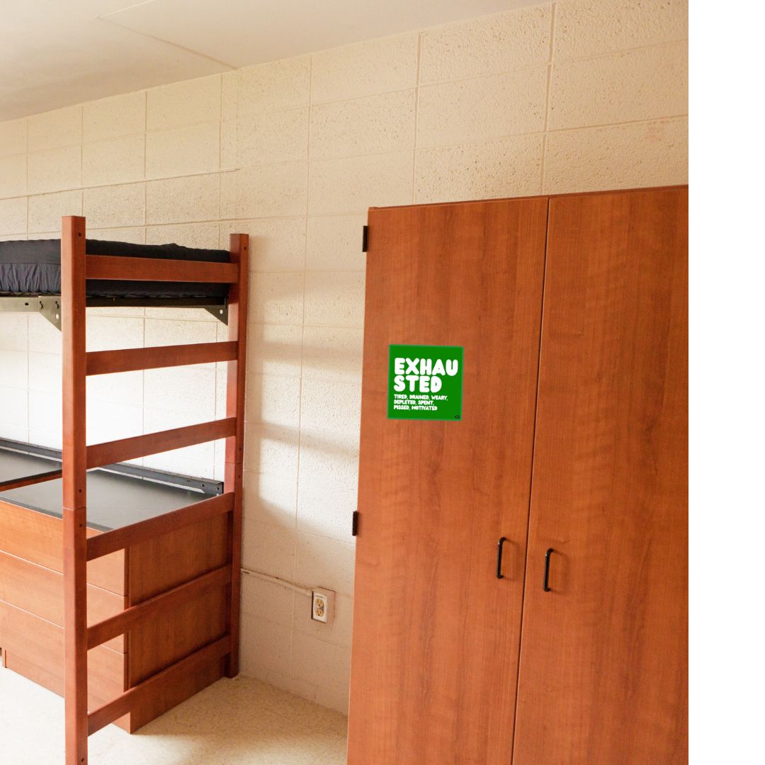 Exhausted in Green and White Vinyl Sticker