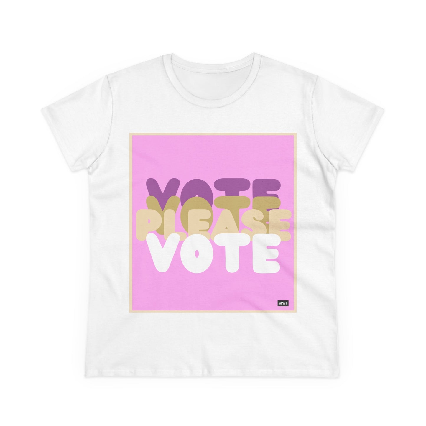 Please Vote in Pink Women's T-Shirt in White - The APWT Gift Shop