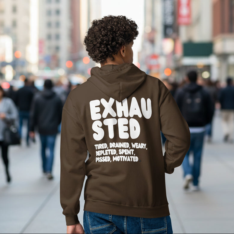 Exhausted in Brown Unisex Zip-Up Hoodie