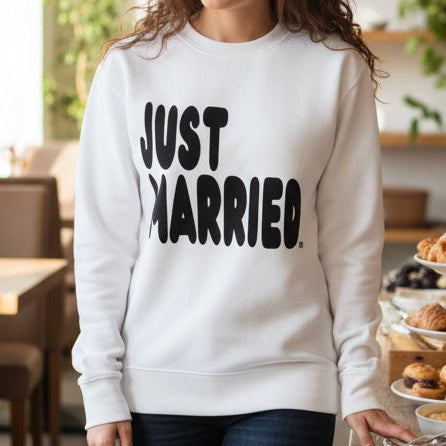 Just Married Premium Unisex Crew Neck White Sweatshirt