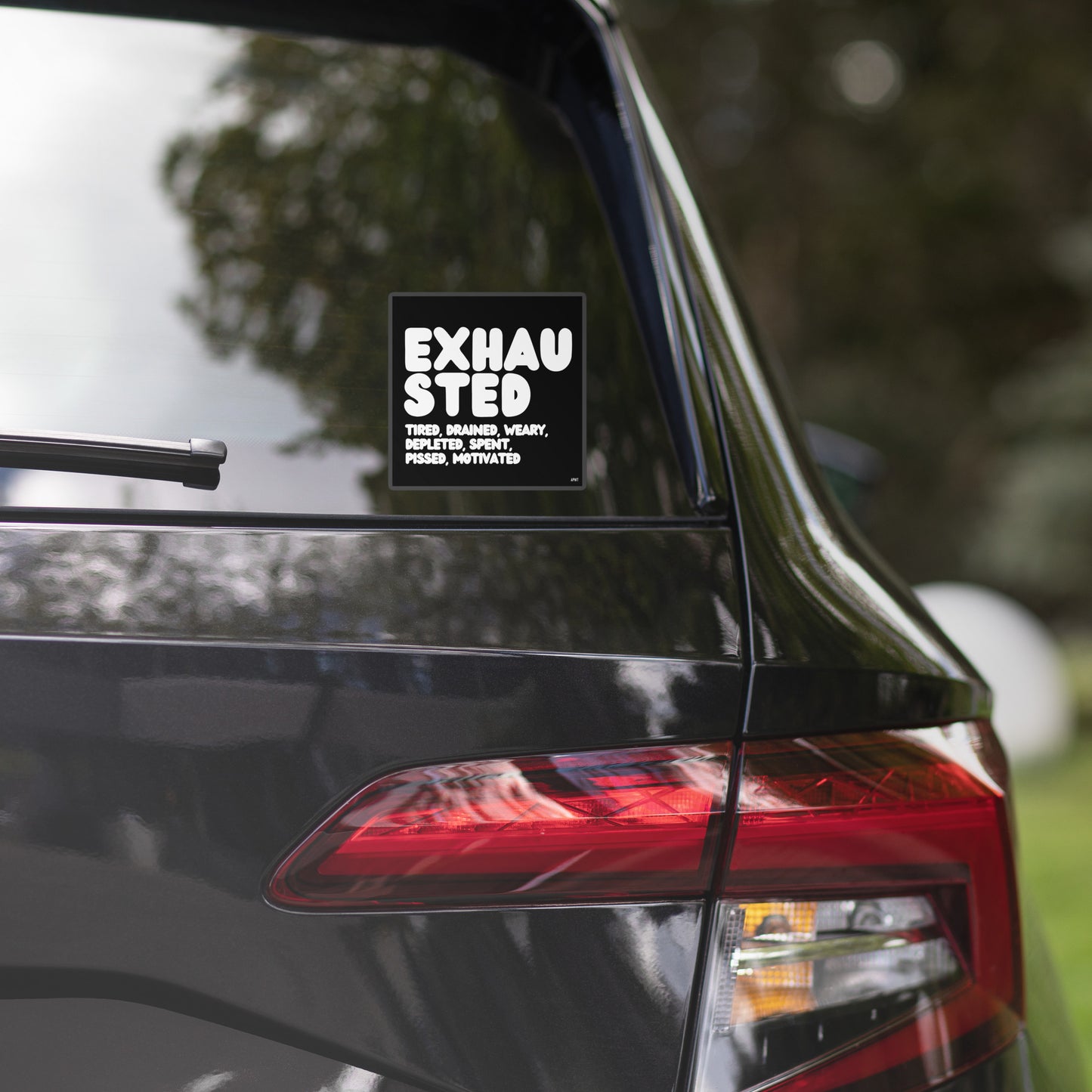 Exhausted in Black and White Vinyl Sticker