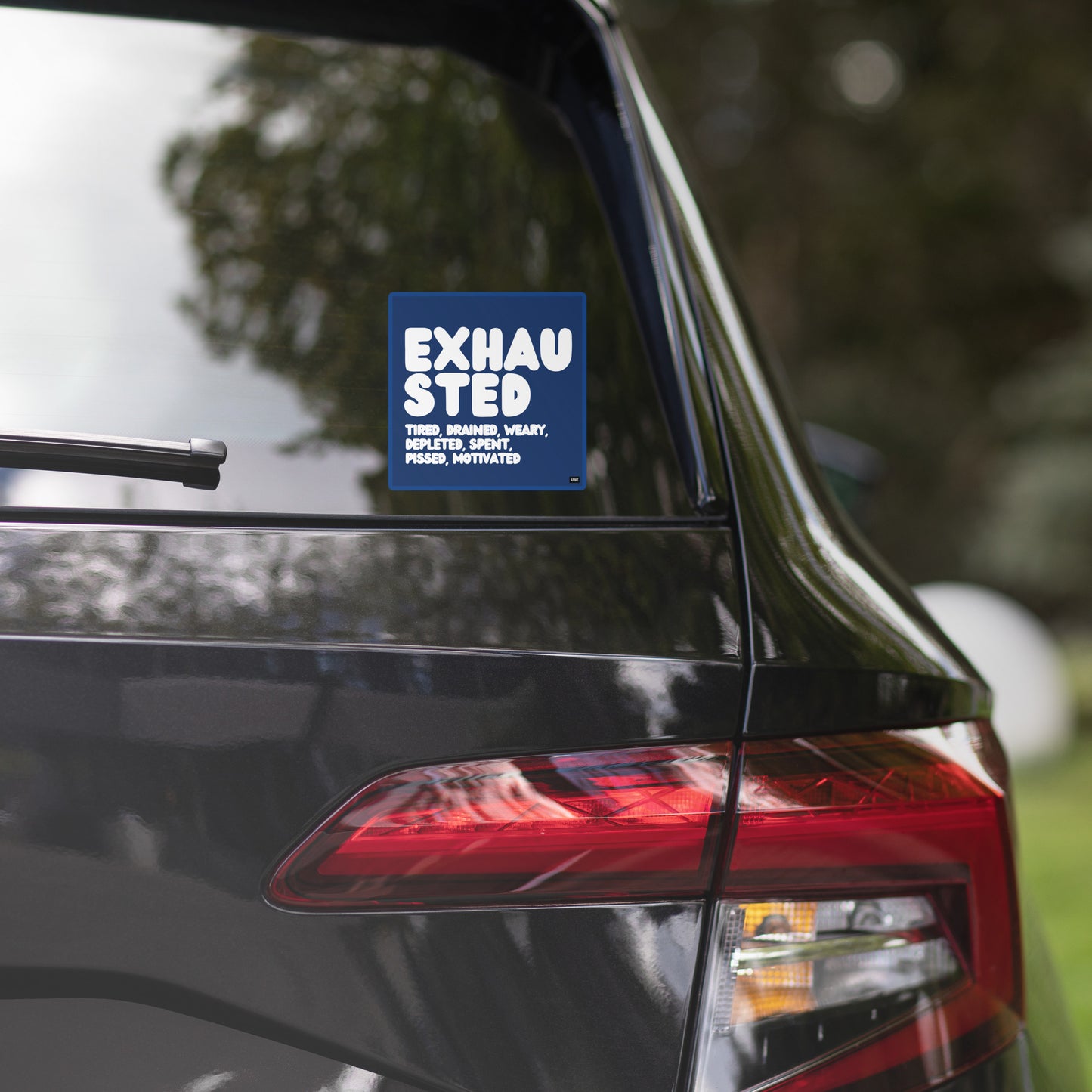 Exhausted in Blue and White Vinyl Sticker