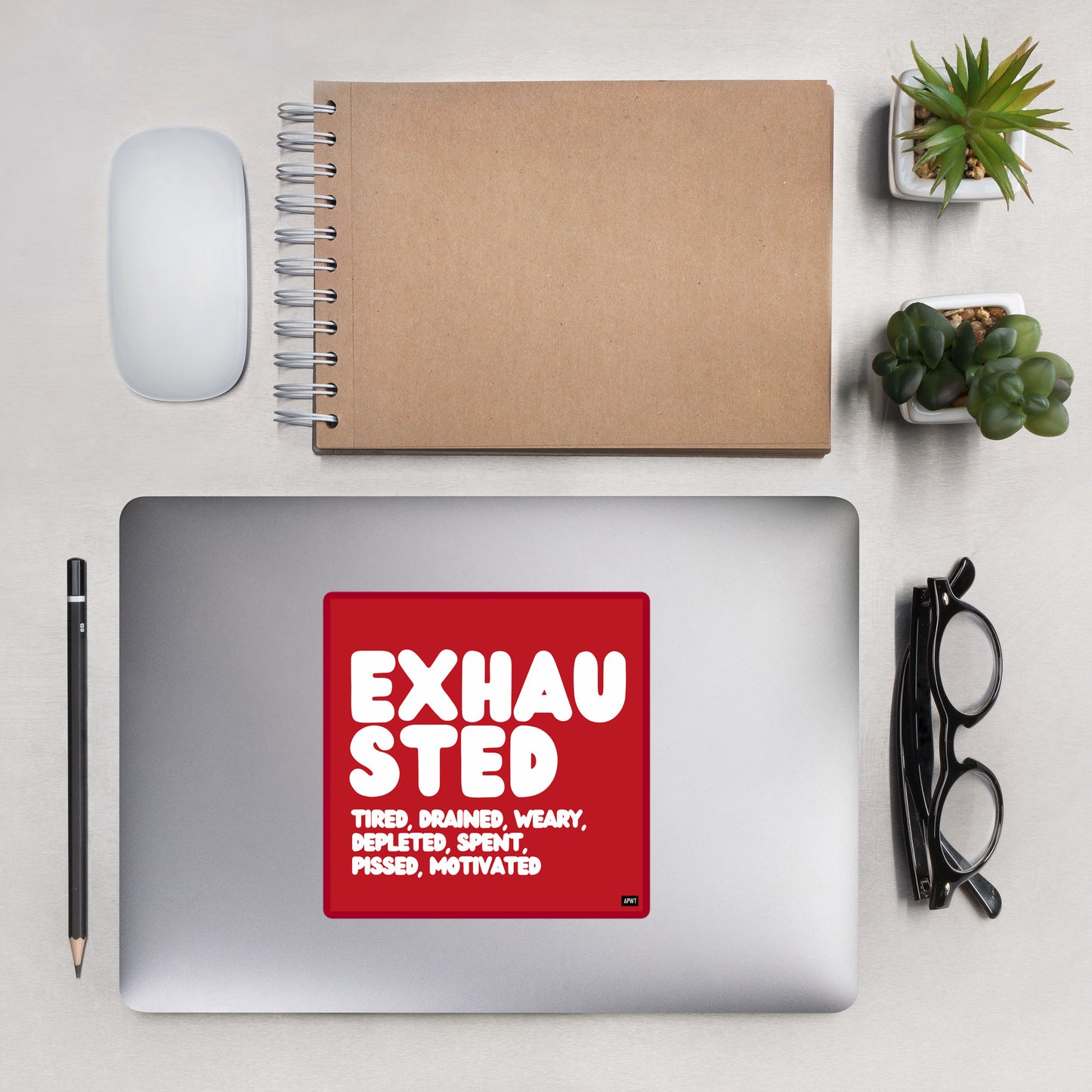 Exhausted in Red and White Vinyl Sticker