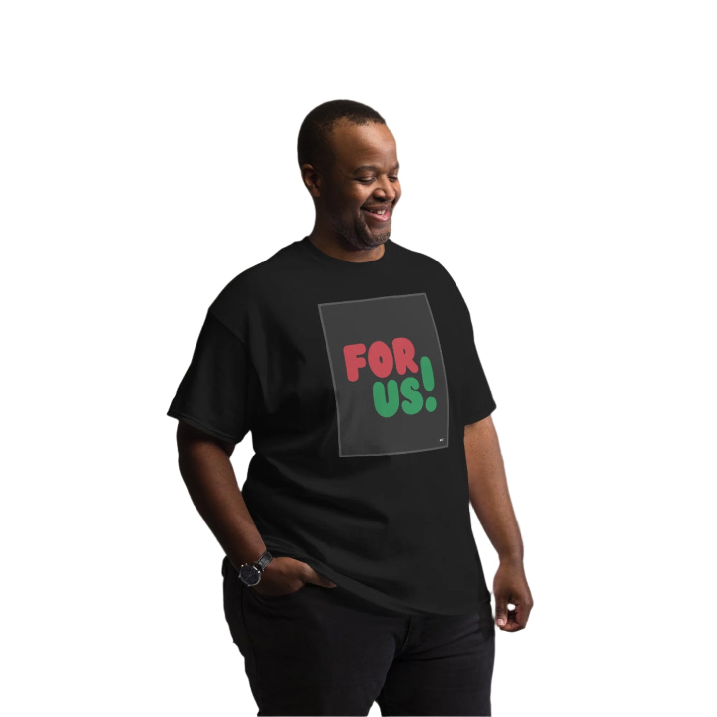 Man wearing the For Us in Black Unisex T-Shirt in Black (3 of 3) - The APWT Gift Shop