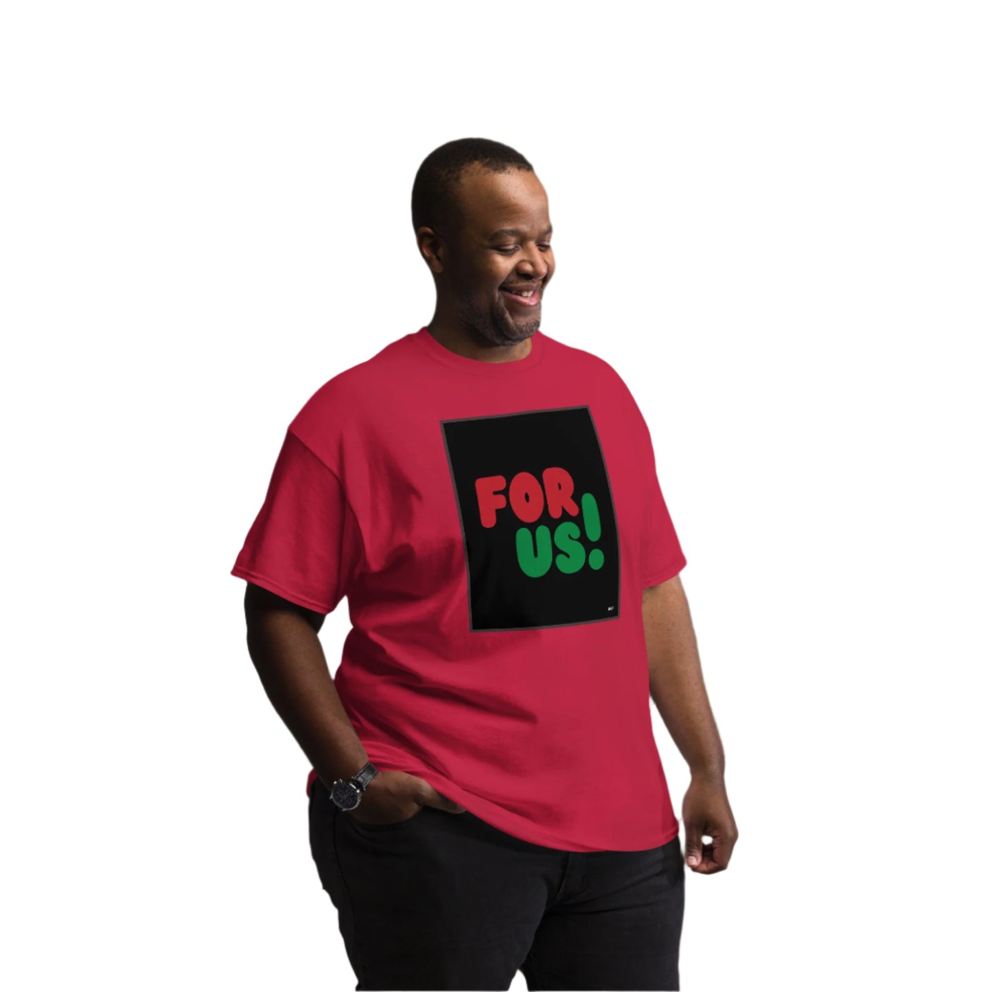Man wearing the For Us in Black Unisex T-Shirt in Red (2 of 3) - The APWT Gift Shop