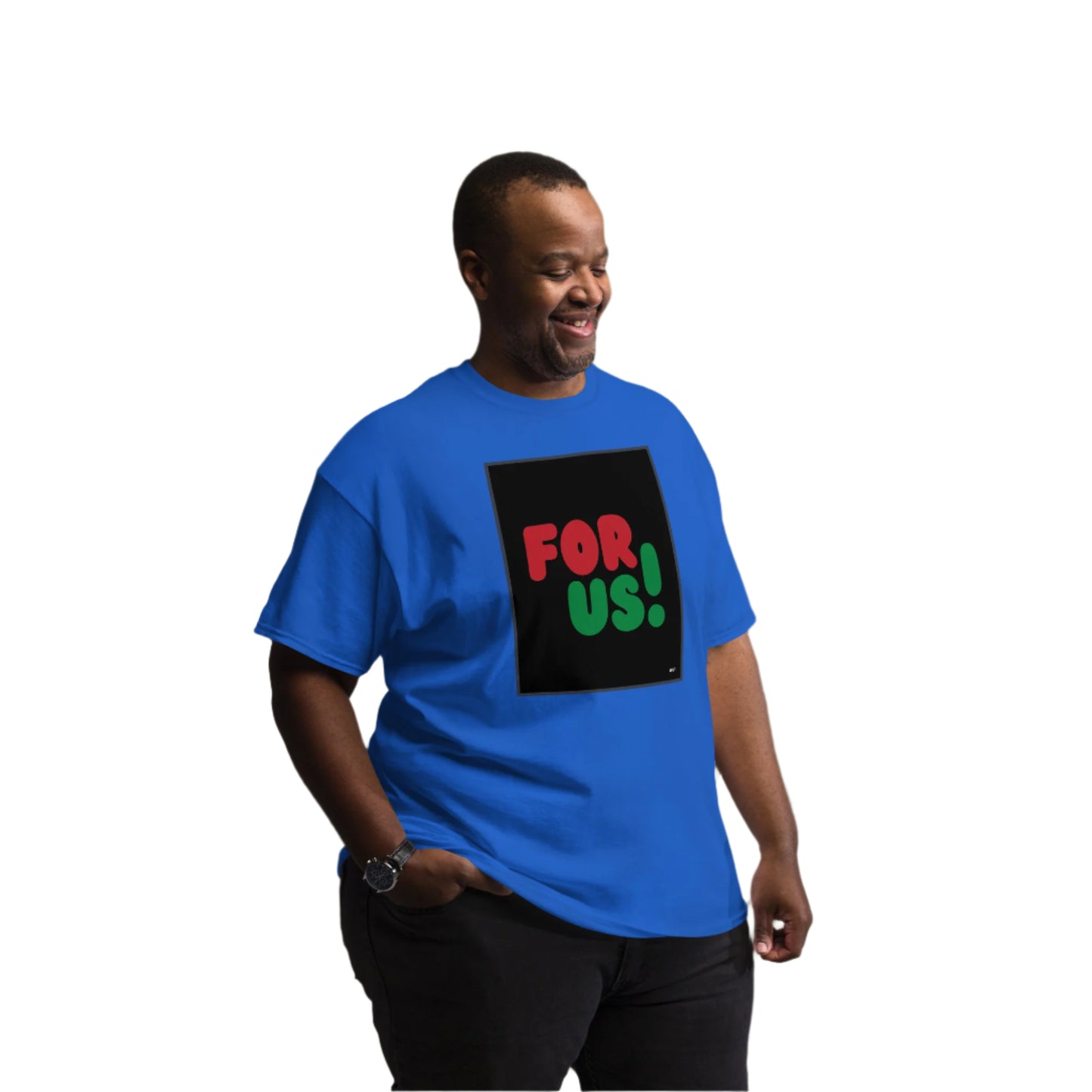 Man wearing the For Us in Black Unisex T-Shirt in Royal Blue (2 of 3) - The APWT Gift Shop