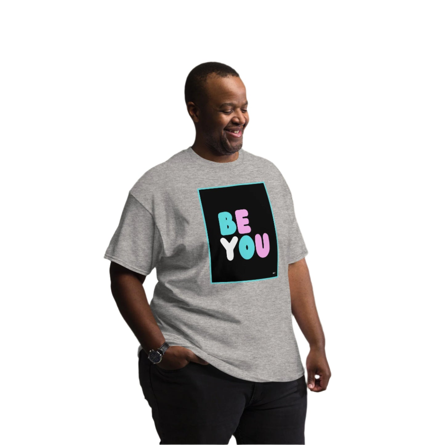 Man wearing the Be You T Unisex T-Shirt in Sport Grey (2 of 3) - The APWT Gift Shop
