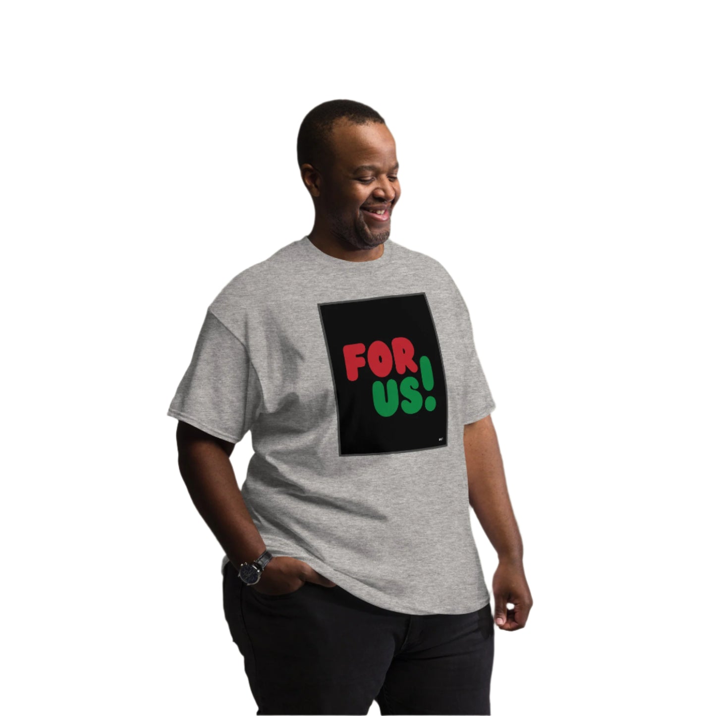 Man wearing the For Us in Black Unisex T-Shirt in Sport Grey (2 of 3) - The APWT Gift Shop