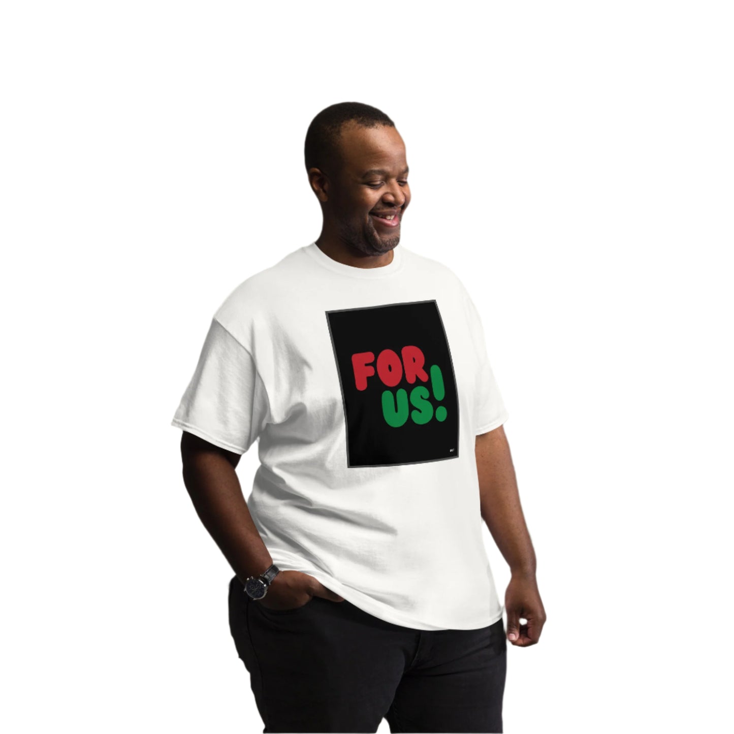 Man wearing the For Us in Black Unisex T-Shirt in White (2 of 3) - The APWT Gift Shop