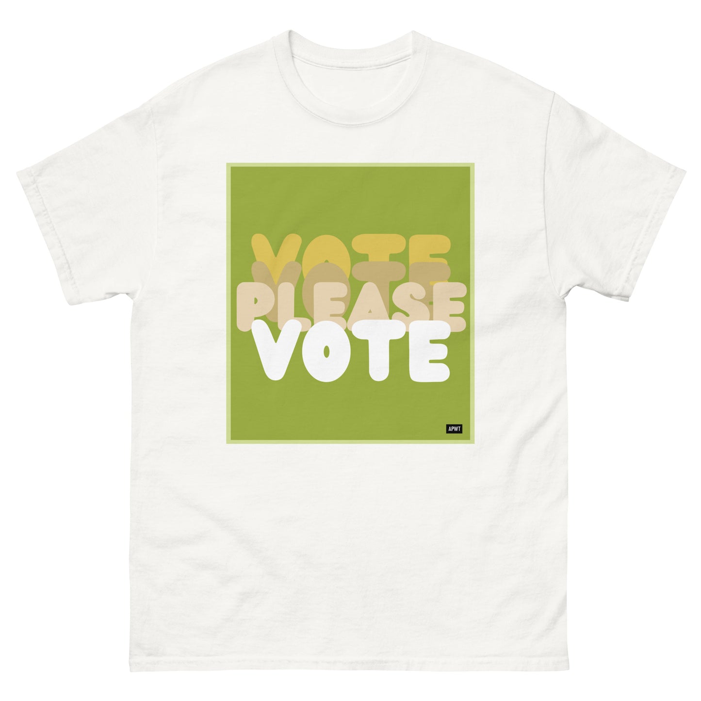 Please Vote in Green Unisex T-Shirt in White - The APWT Gift Shop