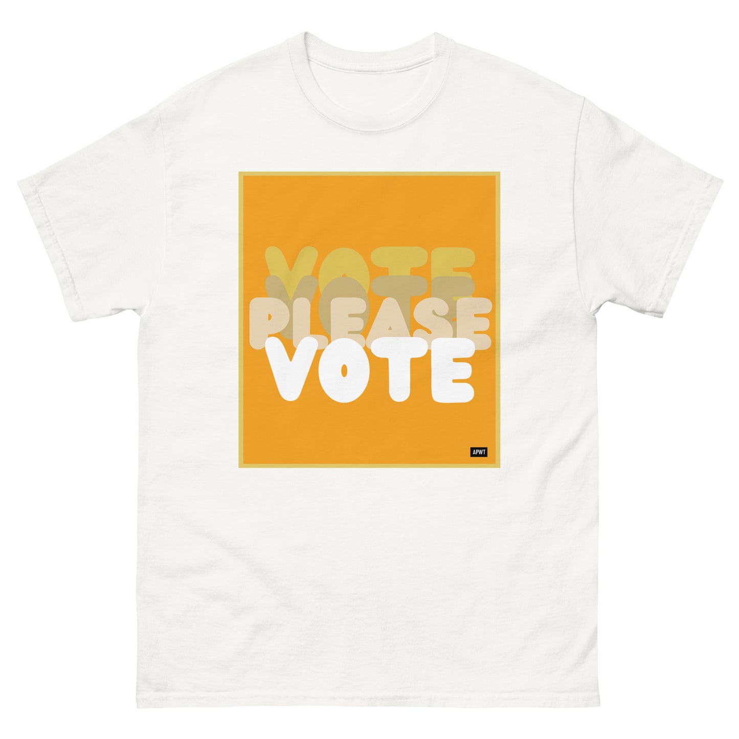 Please Vote in Orange Unisex T-Shirt in White - The APWT Gift Shop