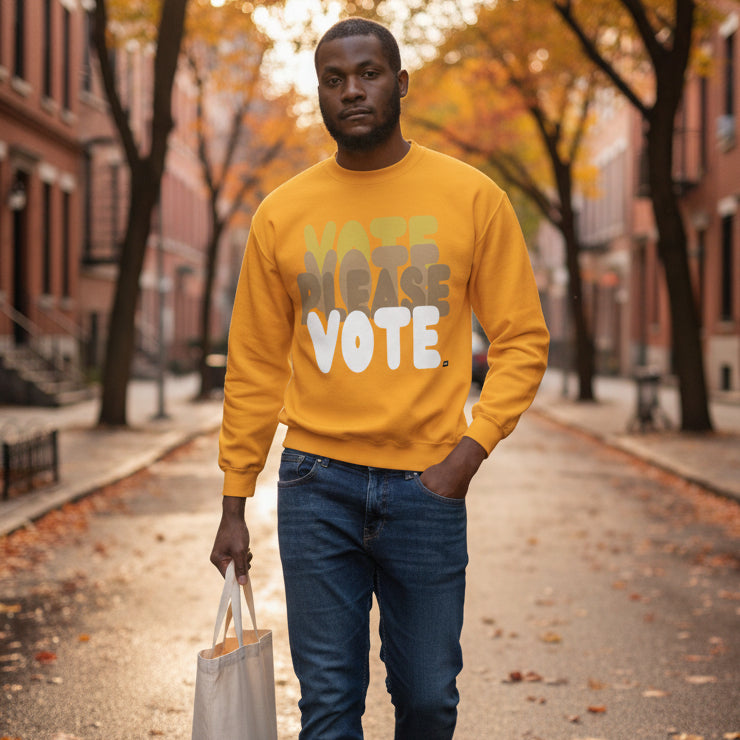 Please Vote in Sunny Yellow Unisex Crew Neck Sweatshirt - The APWT Gift Shop