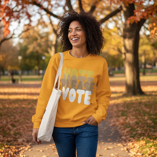 Please Vote in Sunny Yellow Unisex Crew Neck Sweatshirt - The APWT Gift Shop