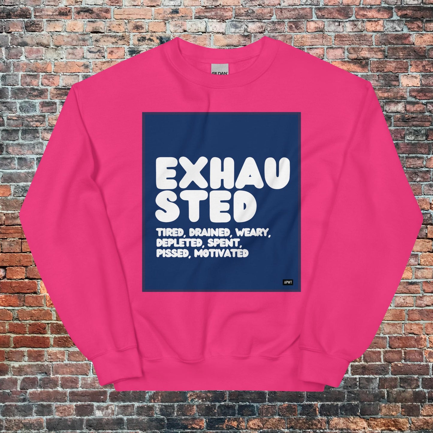 Exhausted in Blue and White Unisex Crew Neck Sweatshirt - Available in Assorted Colors