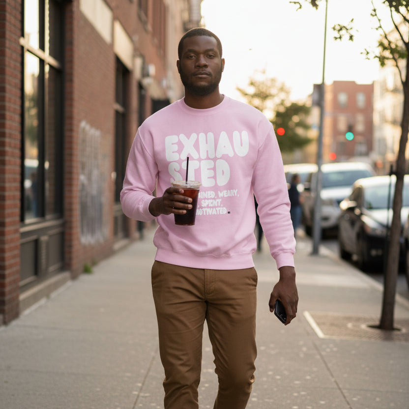 Exhausted in Pink Unisex Crew Neck Sweatshirt - The APWT Gift Shop