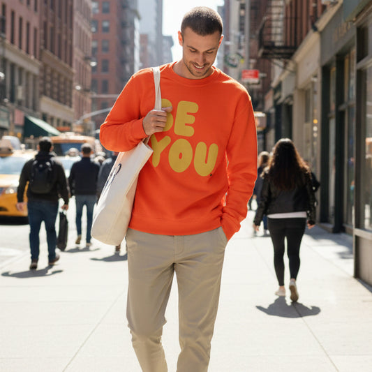 Be You in Orange and Yellow Unisex Crew Neck Sweatshirt