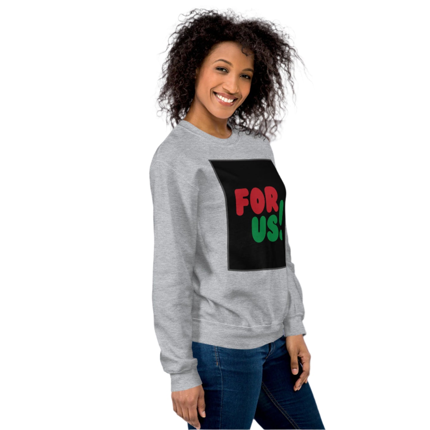 Woman wearing the For Us in Black Unisex Crew Neck Sweatshirt in Sport Grey (2 of 2) - The APWT Gift Shop