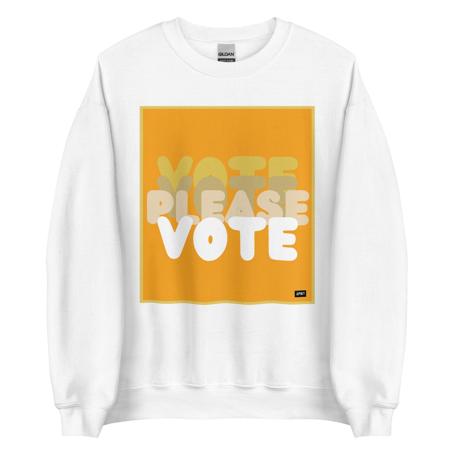 Please Vote in Orange Unisex Crew Neck Sweatshirt in White - The APWT Gift Shop