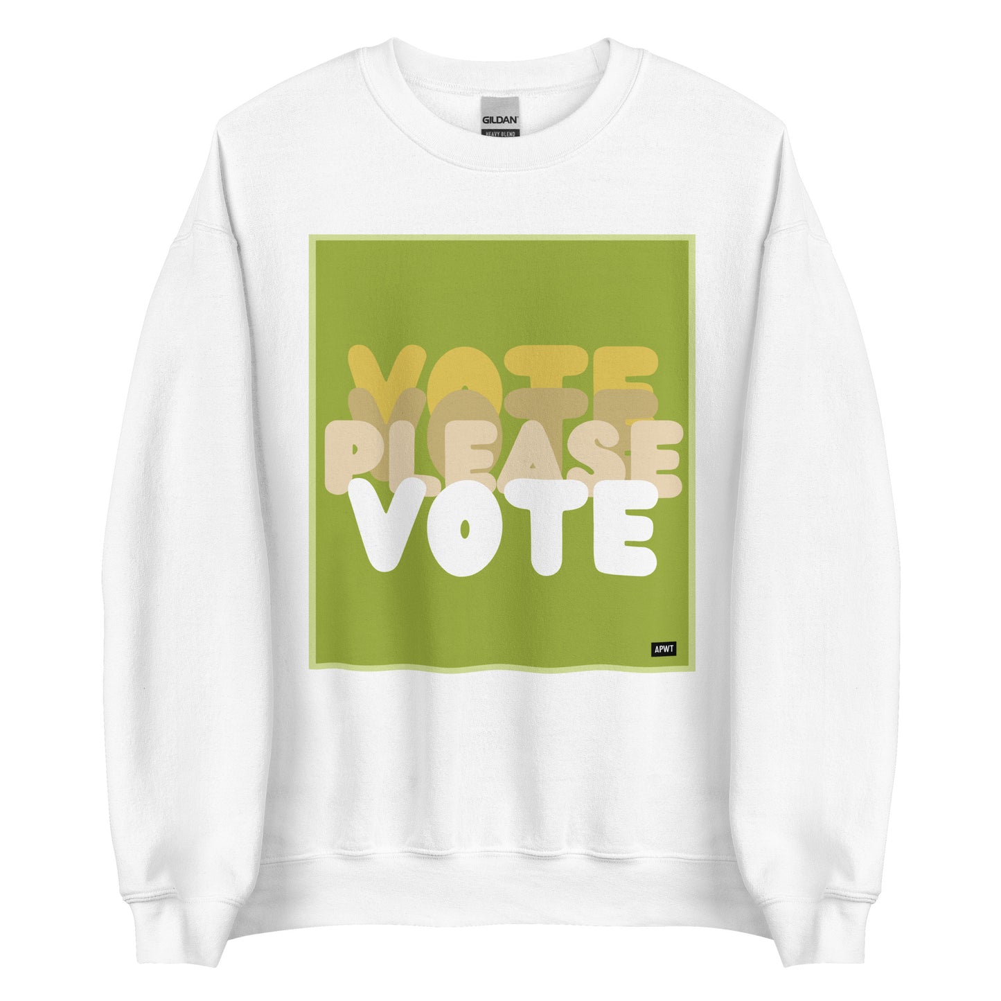 Please Vote in Green Unisex Crew Neck Sweatshirt in White - The APWT Gift Shop