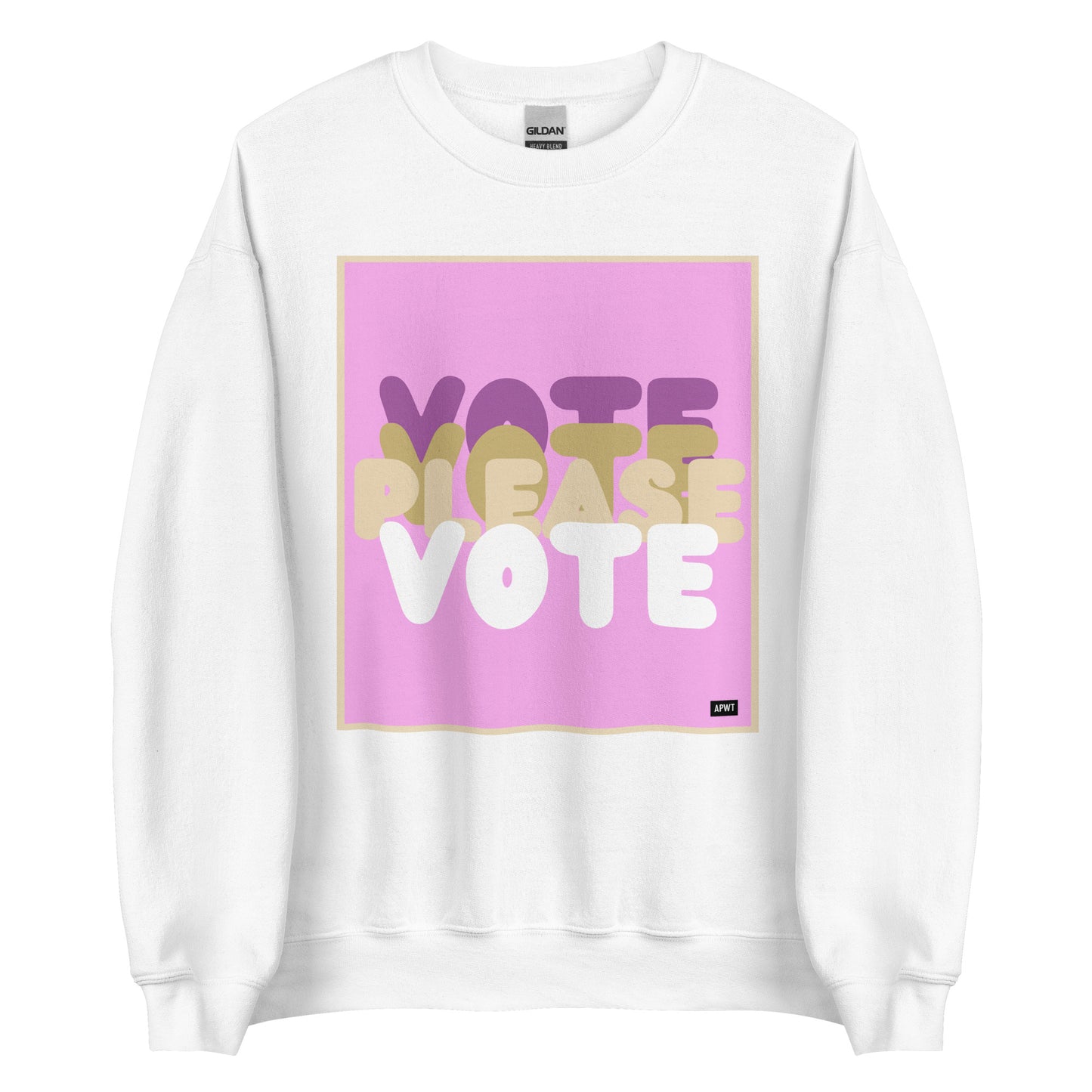 Please Vote in Pink Unisex Crew Neck Sweatshirt in White - The APWT Gift Shop