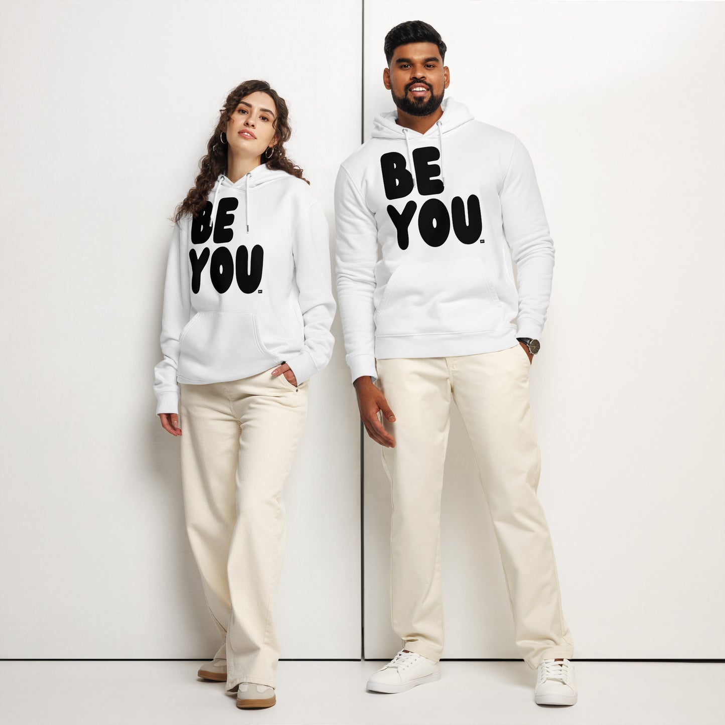 Be You in Black and White Premium Unisex White Hoodie