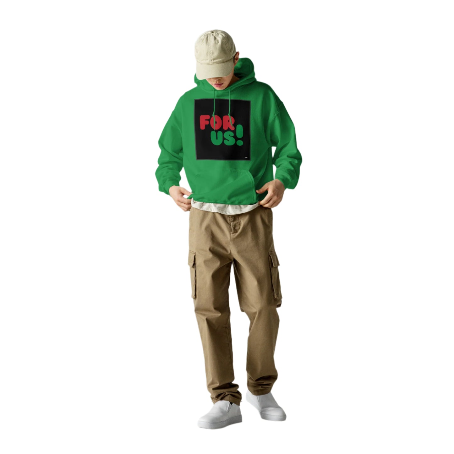 Man wearing the For Us in Black Unisex Hoodie in Irish Green - The APWT Gift Shop