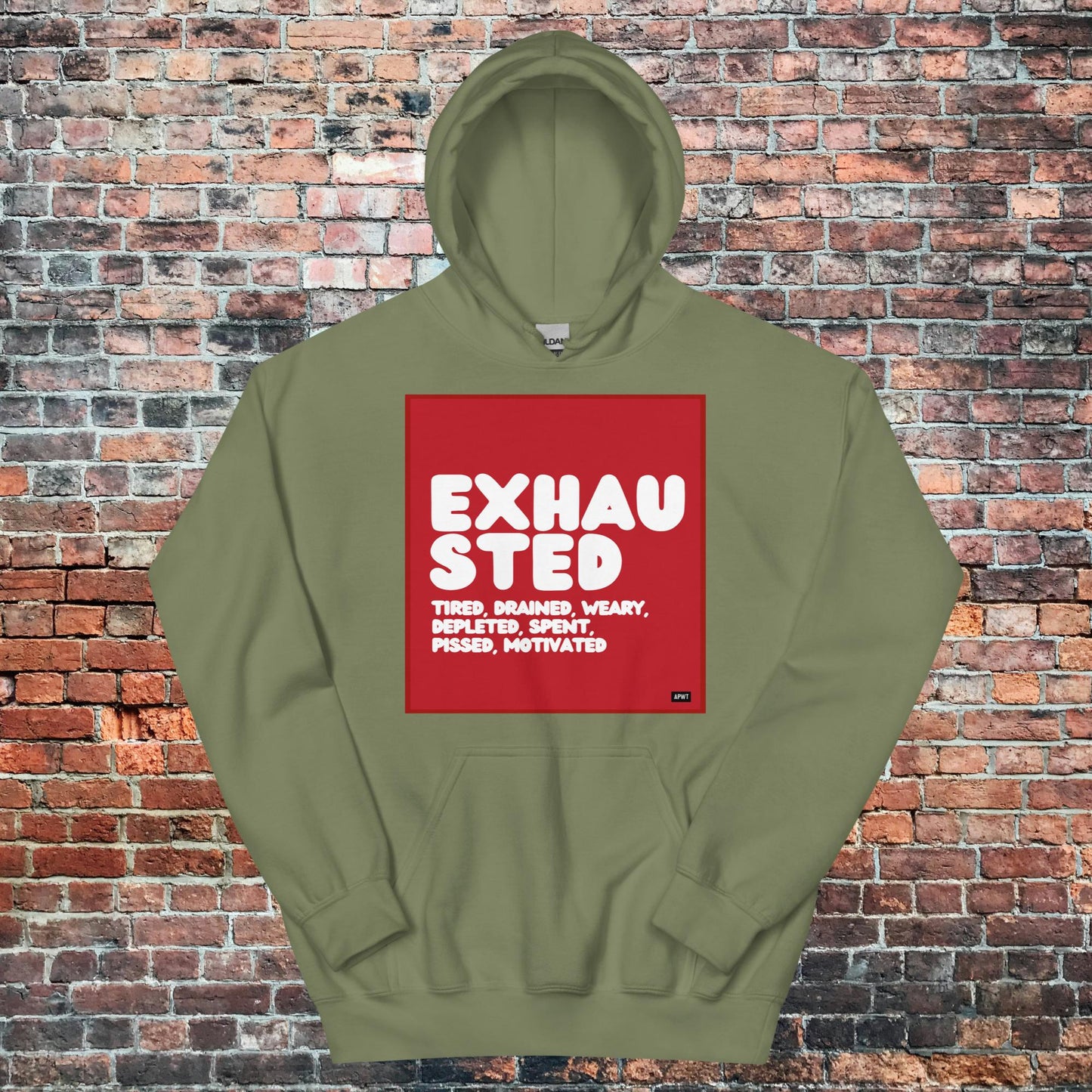 Exhausted in Red and White Unisex Hoodie - Available in Assorted Colors