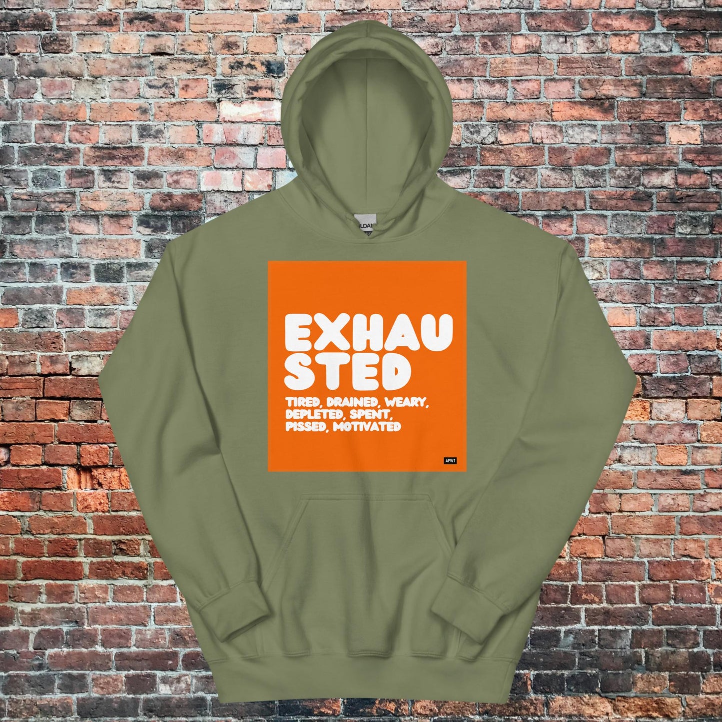 Exhausted in Orange and White Unisex Hoodie - Available in Assorted Colors