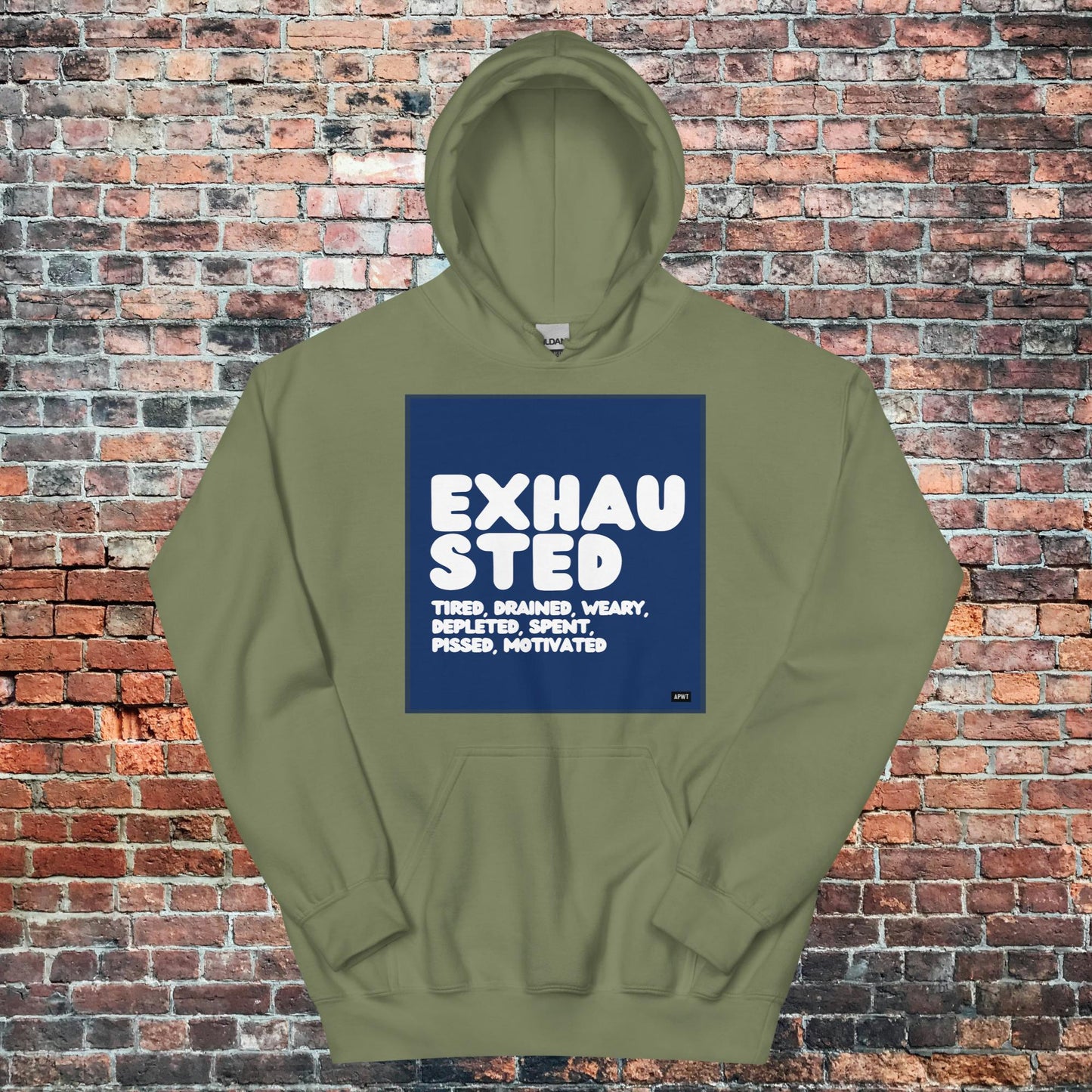 Exhausted in Blue and White Unisex Hoodie - Available in Assorted Colors