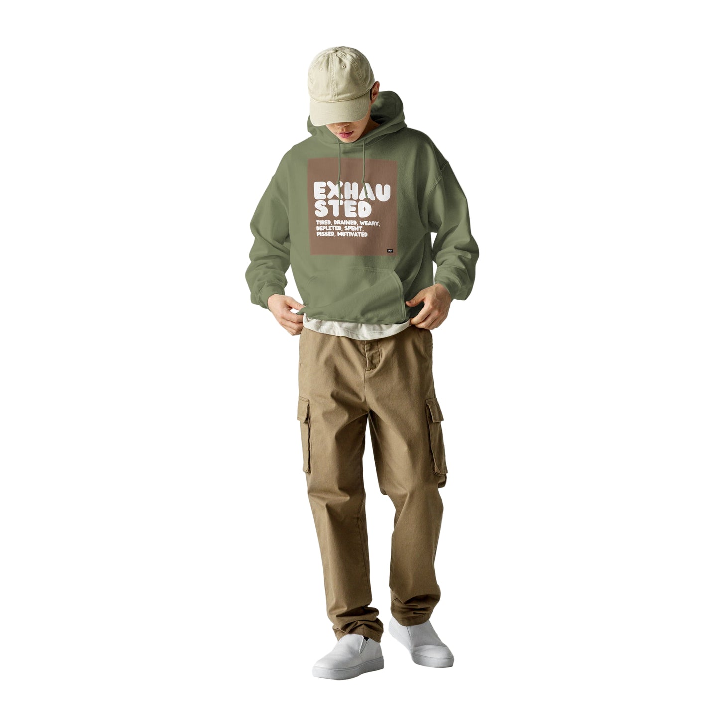Exhausted in Brown and White Unisex Hoodie - Available in Assorted Colors