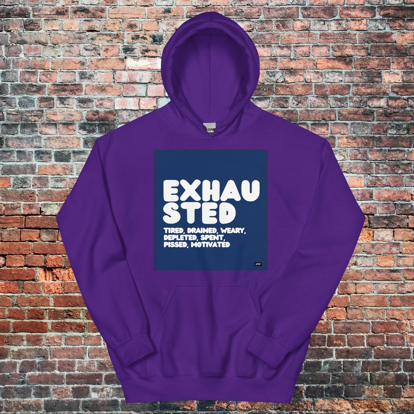 Exhausted in Blue and White Unisex Hoodie - Available in Assorted Colors