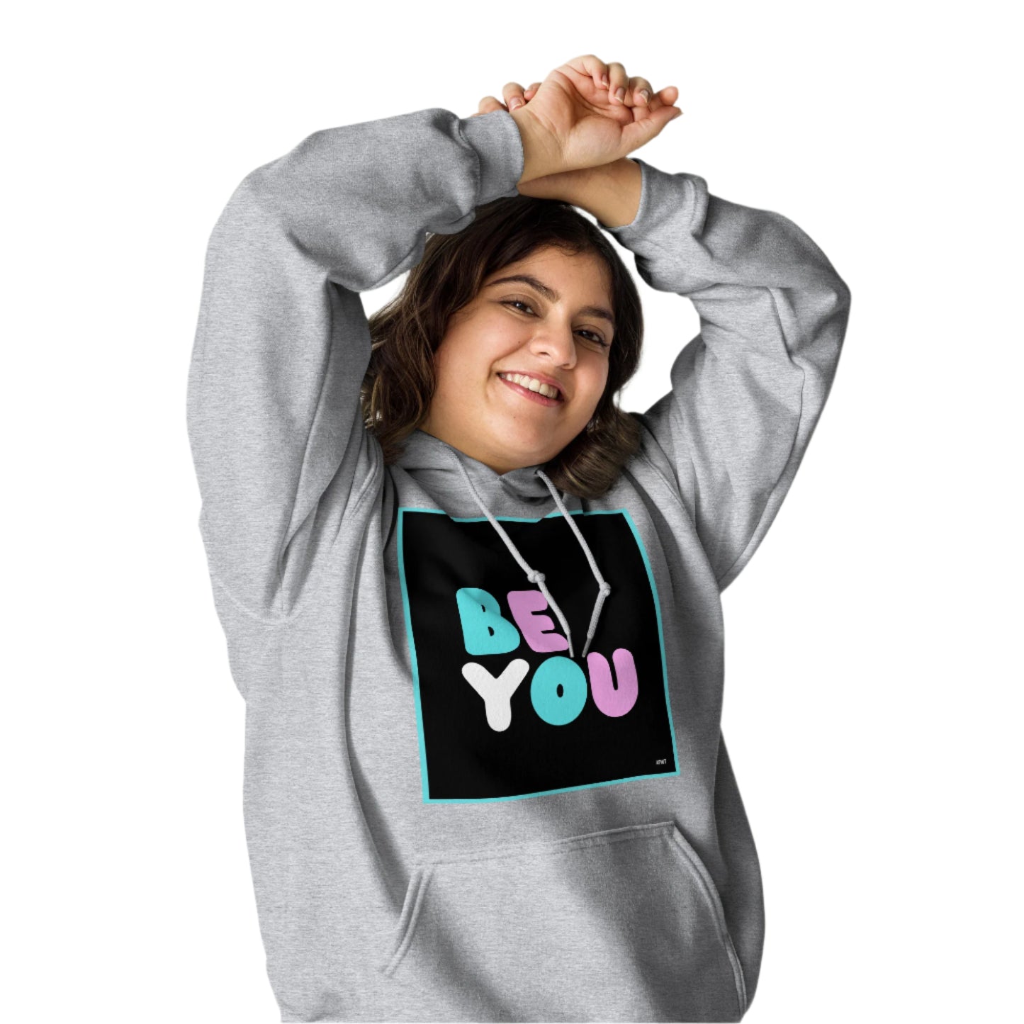 Woman wearing the Be You T Unisex Hoodie in Sport Grey (1 of 2) - The APWT Gift Shop