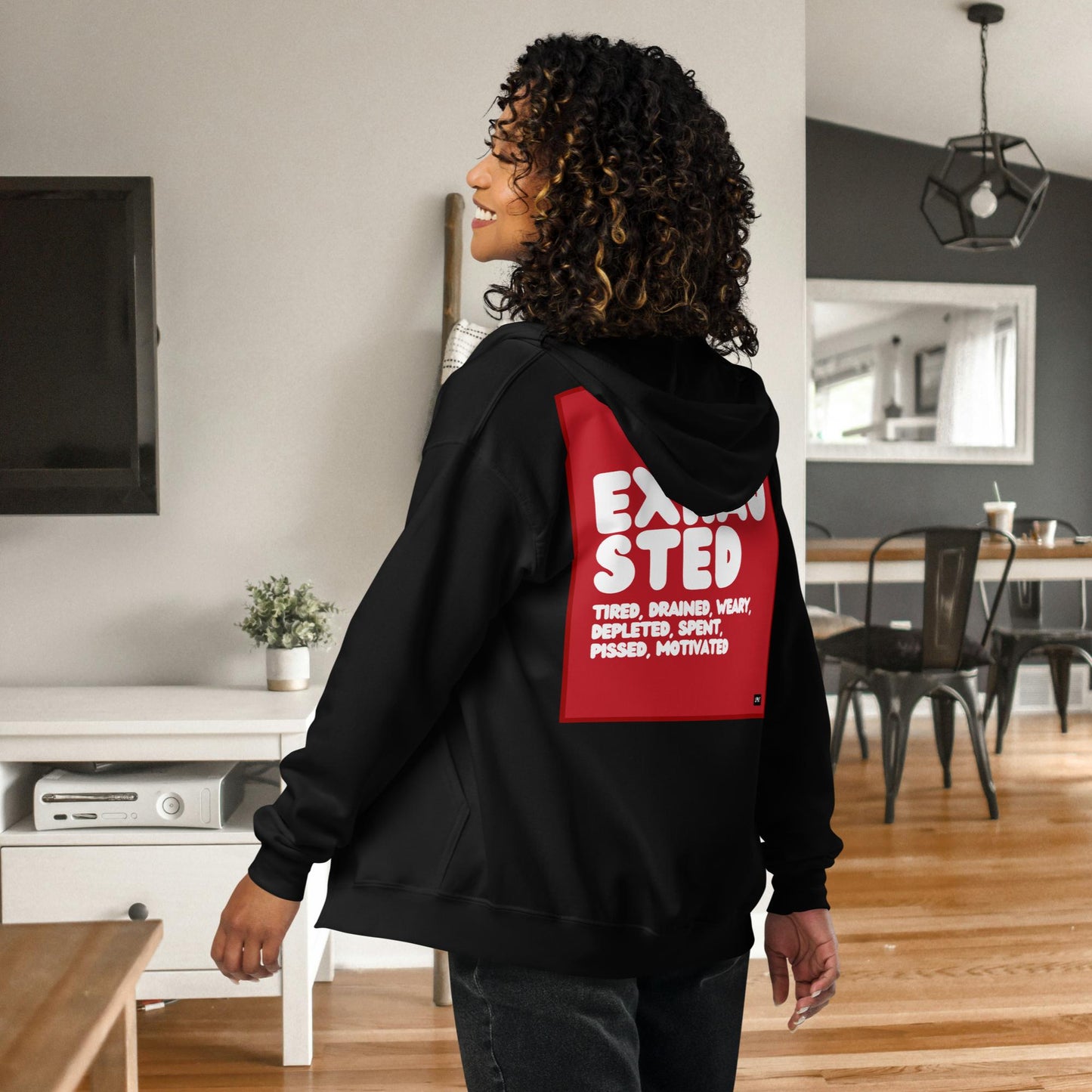 Exhausted in Red and White Unisex Zip-Up Hoodie - Available in Assorted Colors