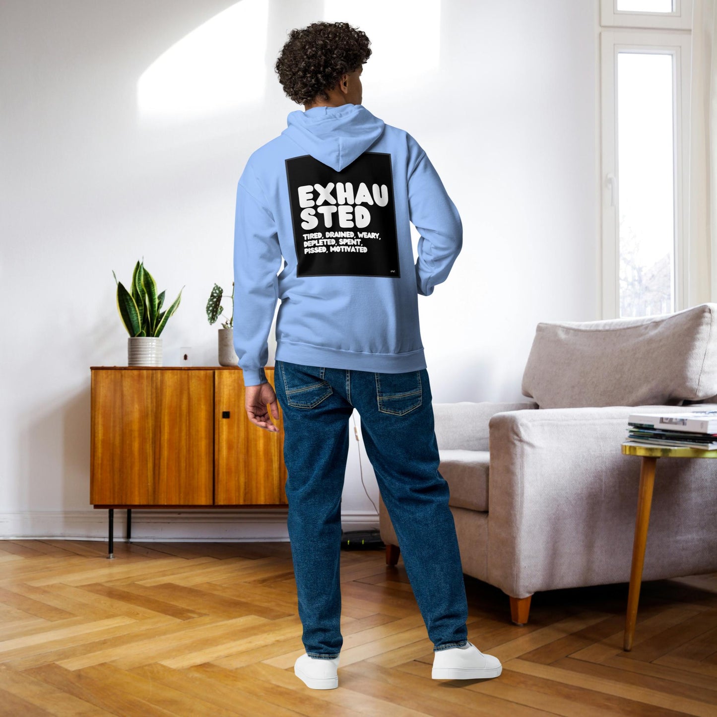Exhausted in Black and White Unisex Zip-Up Hoodie - Available in Assorted Colors