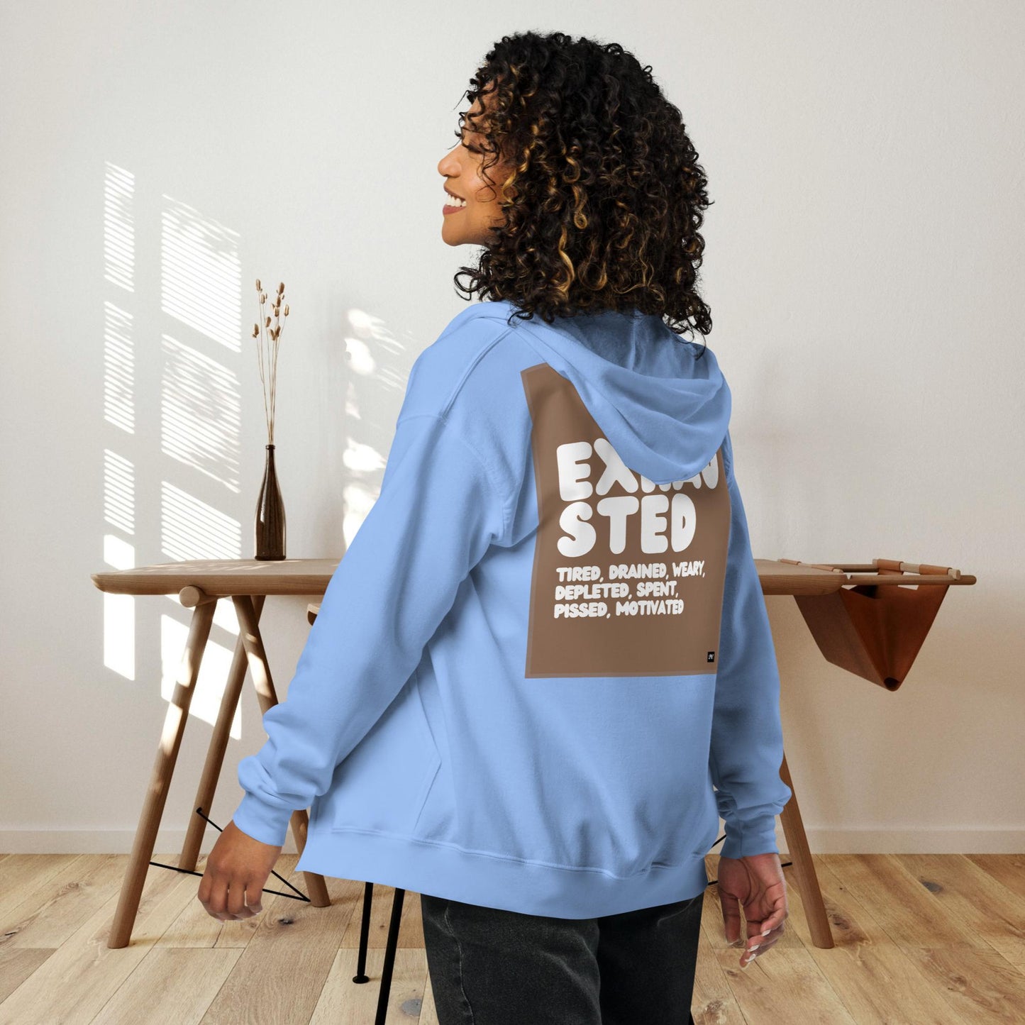 Exhausted in Brown and White Unisex Zip-Up Hoodie - Available in Assorted Colors