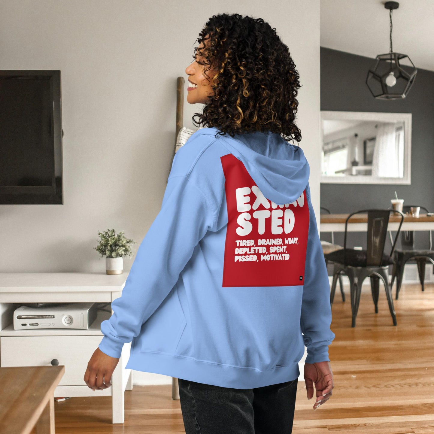 Exhausted in Red and White Unisex Zip-Up Hoodie - Available in Assorted Colors