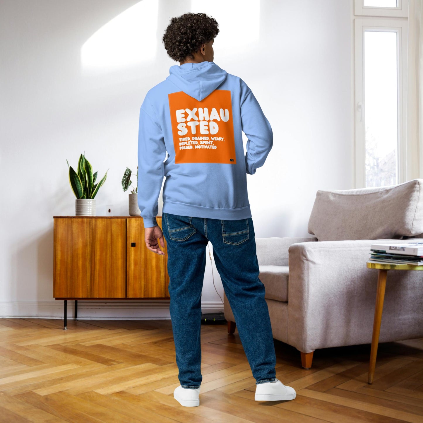 Exhausted in Orange and White Unisex Zip-Up Hoodie - Available in Assorted Colors