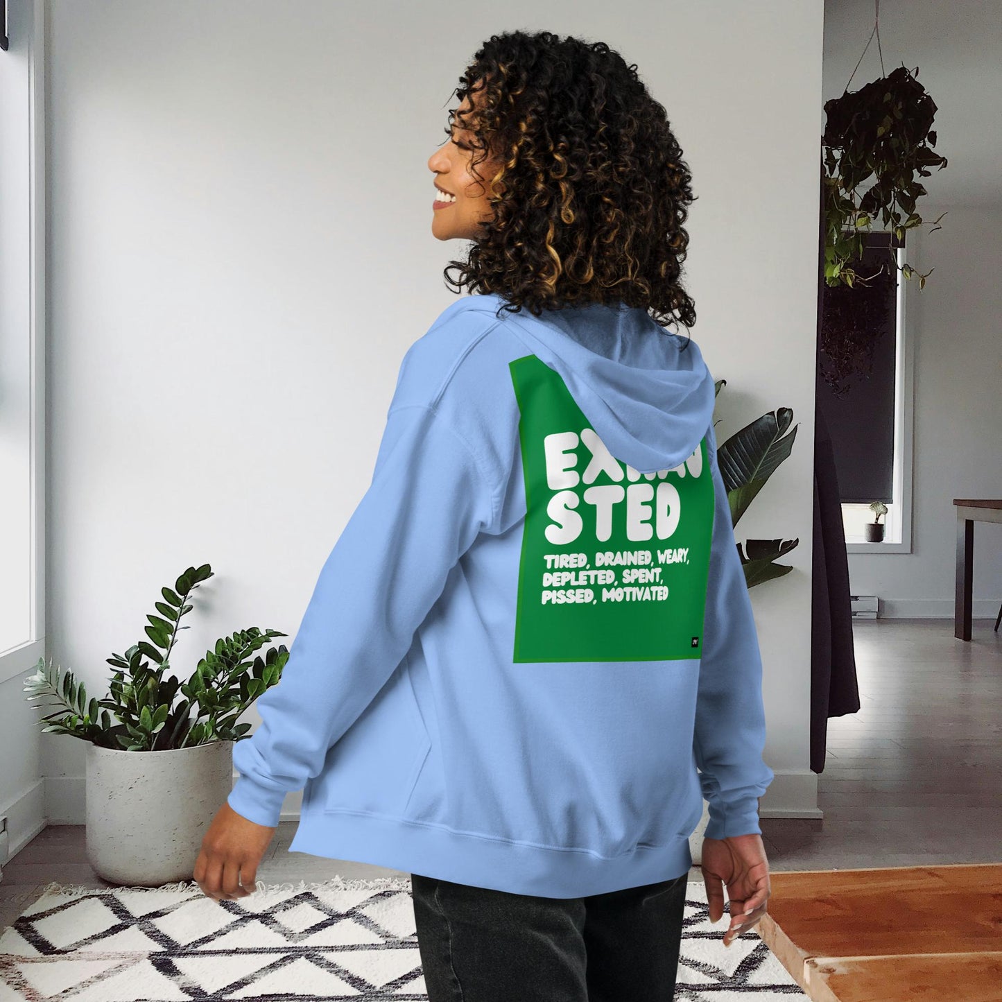 Exhausted in Green and White Unisex Zip-Up Hoodie - Available in Assorted Colors