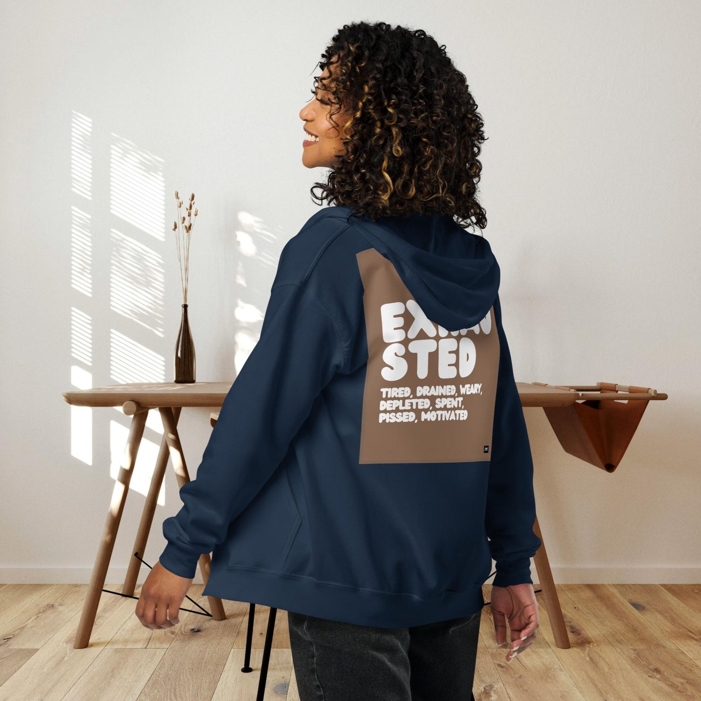 Exhausted in Brown and White Unisex Zip-Up Hoodie - Available in Assorted Colors