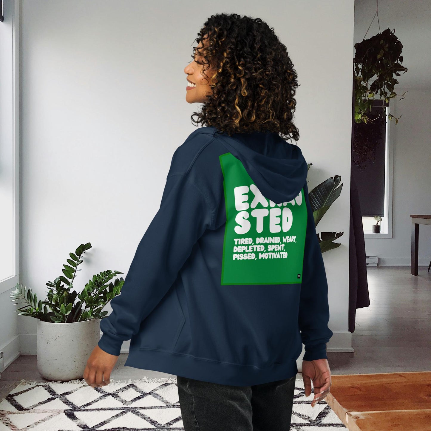 Exhausted in Green and White Unisex Zip-Up Hoodie - Available in Assorted Colors