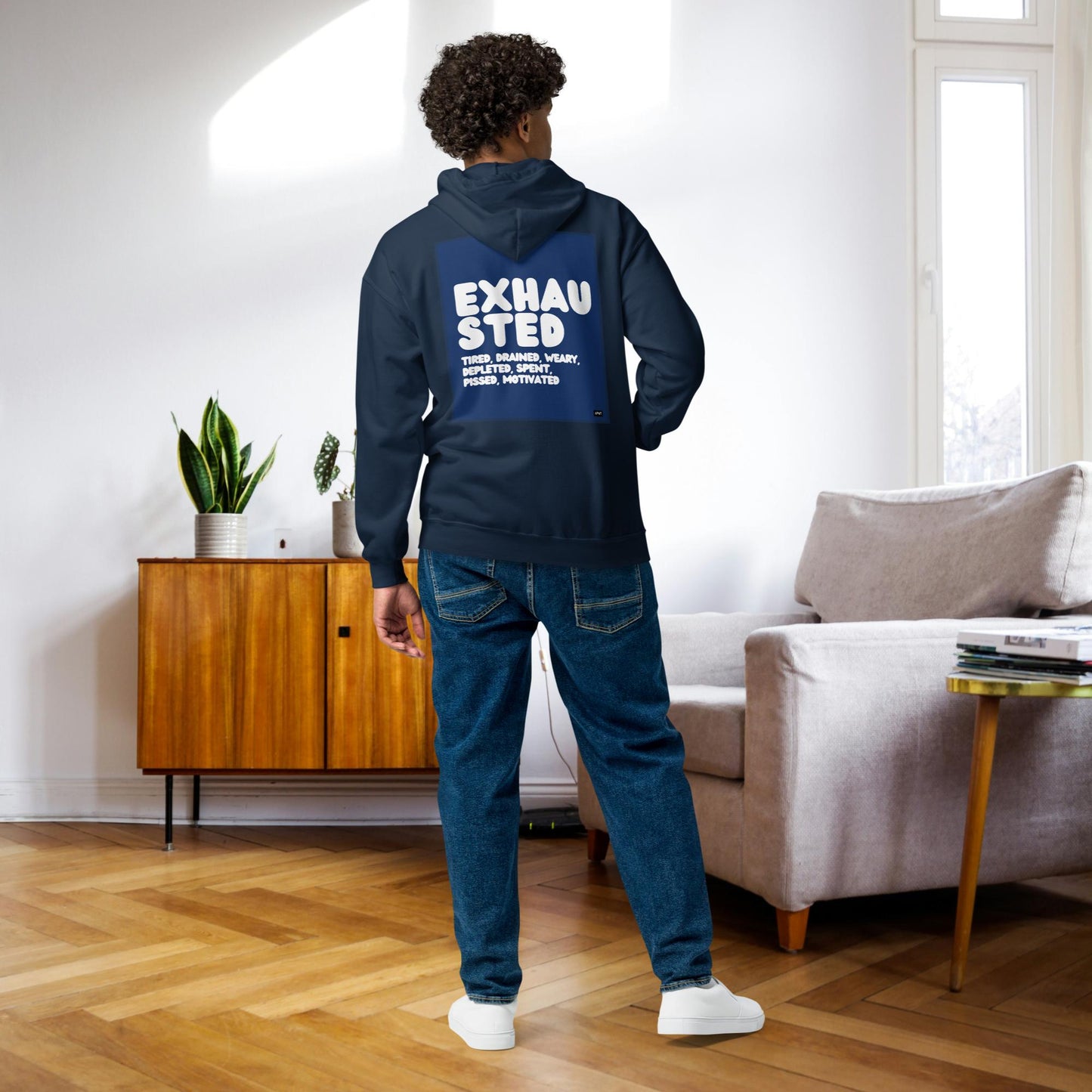 Exhausted in Blue and White Unisex Zip-Up Hoodie - Available in Assorted Colors
