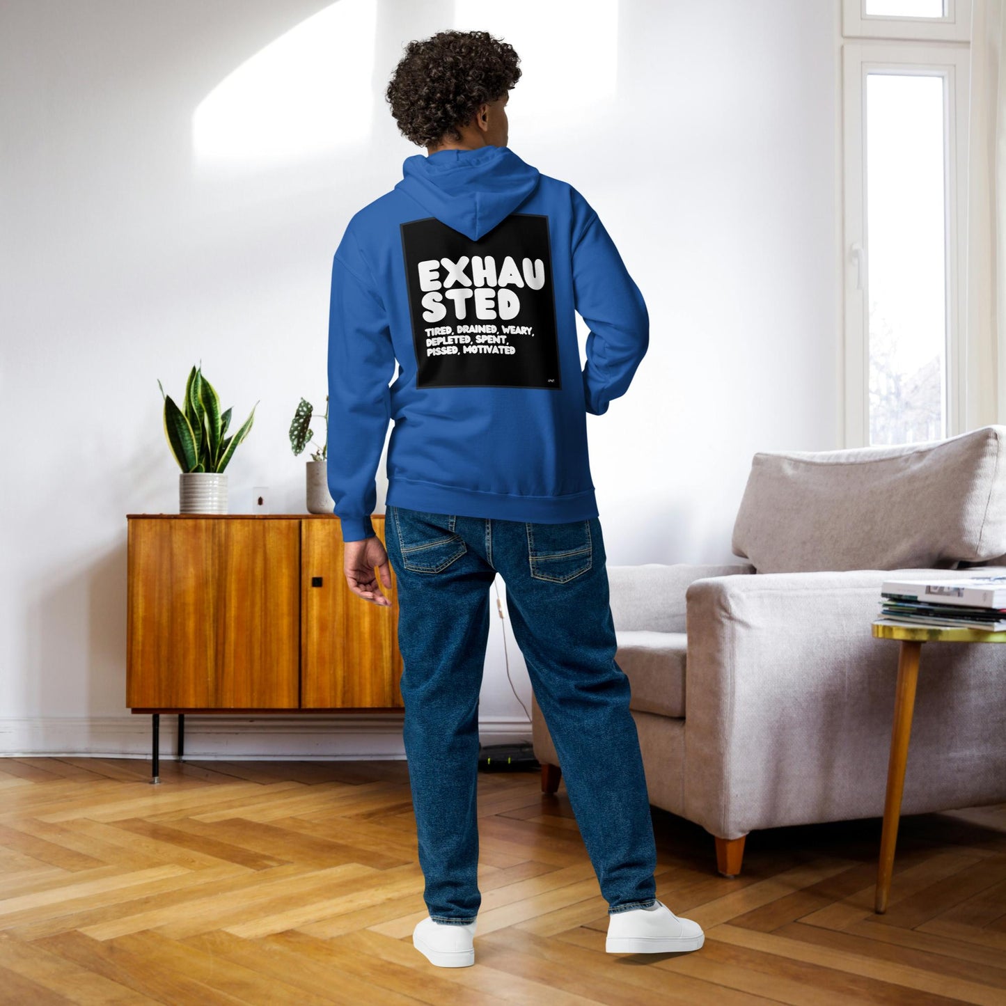 Exhausted in Black and White Unisex Zip-Up Hoodie - Available in Assorted Colors
