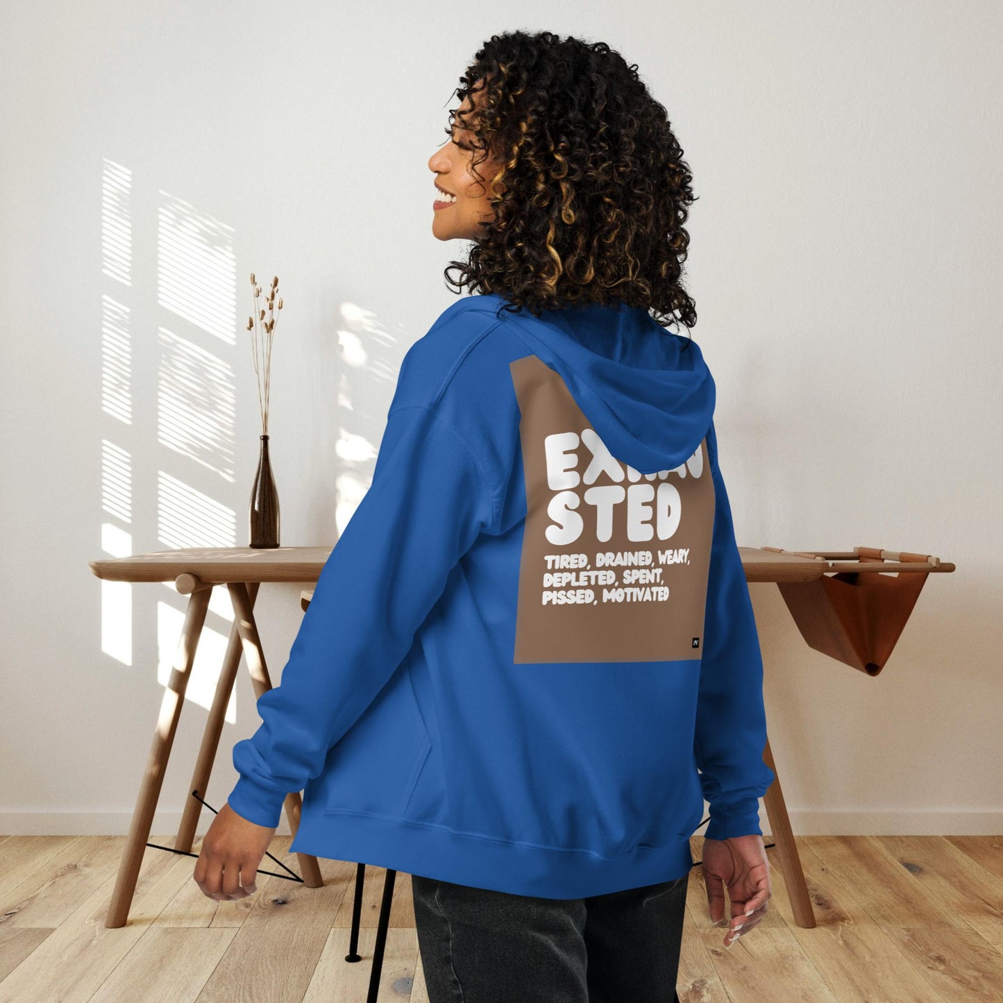 Exhausted in Brown and White Unisex Zip-Up Hoodie - Available in Assorted Colors
