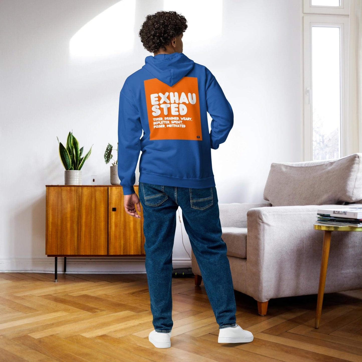 Exhausted in Orange and White Unisex Zip-Up Hoodie - Available in Assorted Colors